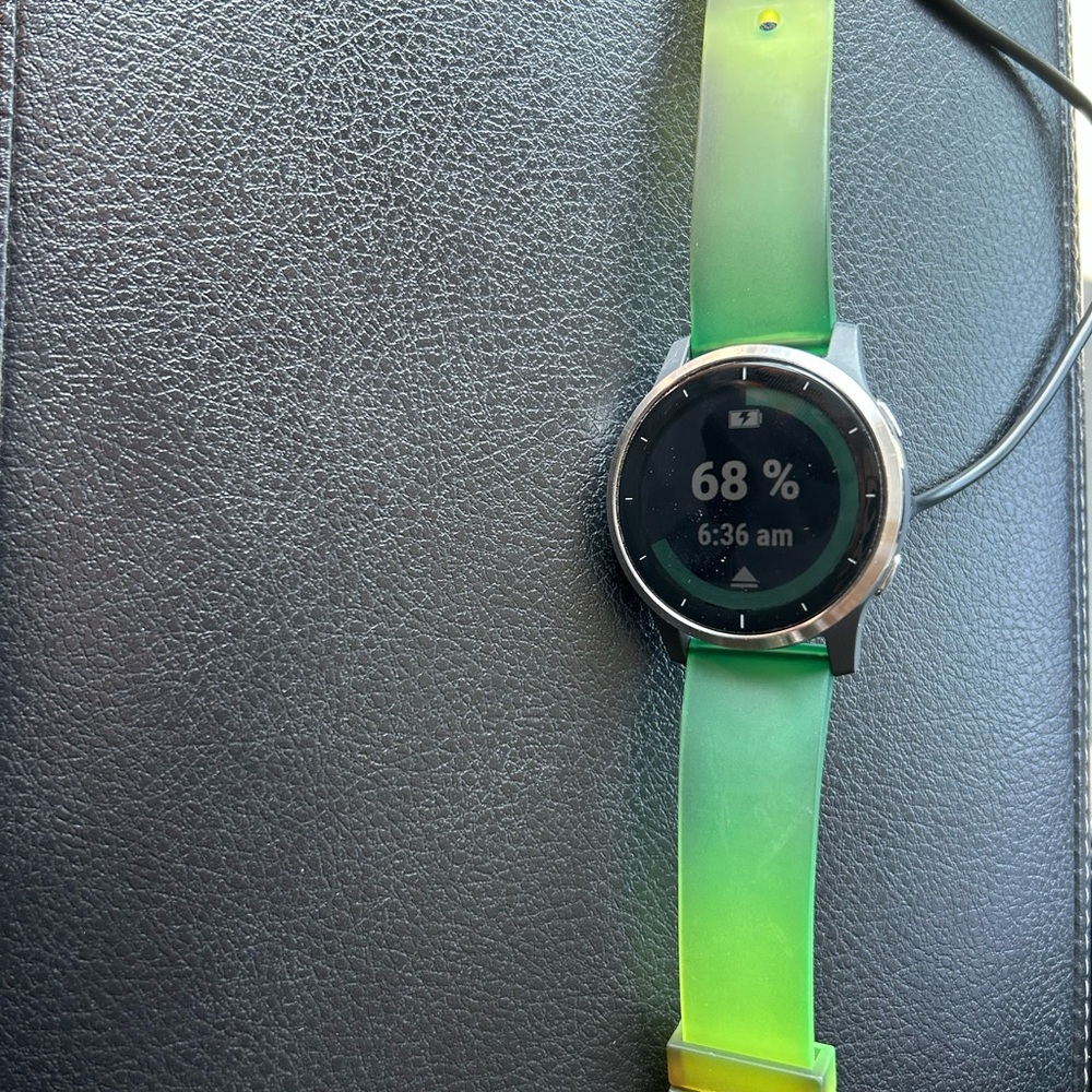 Garmin Smartwatch with Green and Yellow Strap